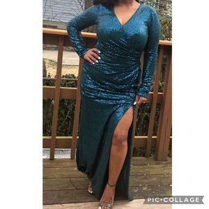Green Sequin Slit Gown